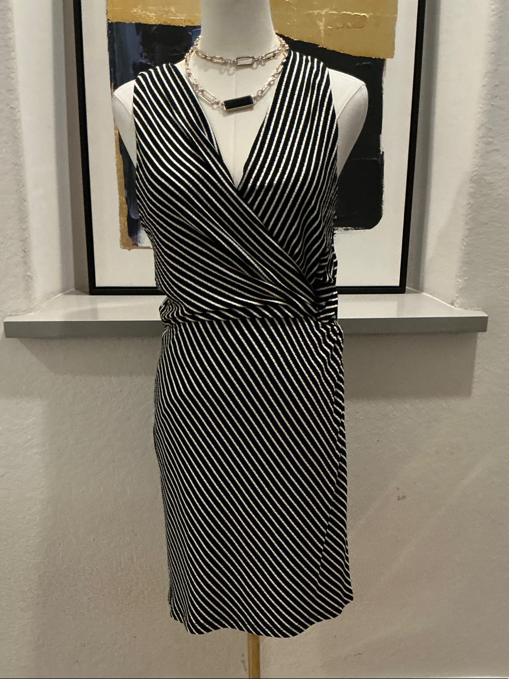 Bailey 44 Black and White Striped Wrap-Style Mini Dress